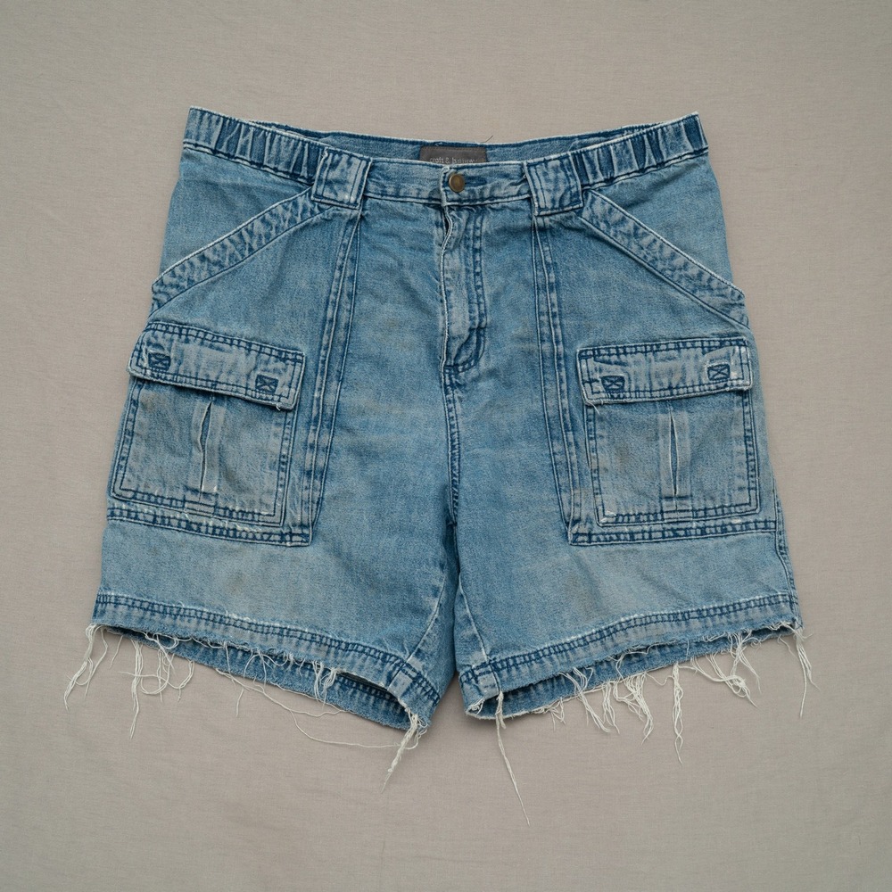 Vintage Croft & Barrow Denim Cargo Hiking Jean Shorts Jorts 36x6.5 Baggy